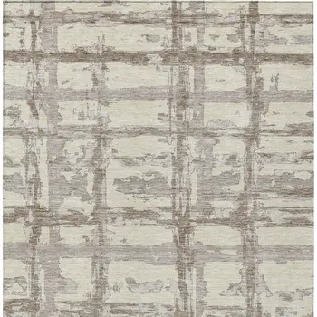 8' X 10' Beige Brown And Taupe Striped Washable Indoor Outdoor Area Rug