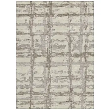 9' X 12' Beige Brown And Taupe Striped Washable Indoor Outdoor Area Rug