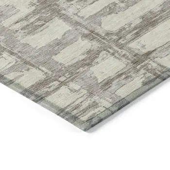 9' X 12' Beige Brown And Taupe Striped Washable Indoor Outdoor Area Rug