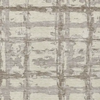 9' X 12' Beige Brown And Taupe Striped Washable Indoor Outdoor Area Rug