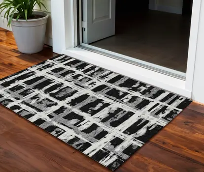 3' X 5' Black Gray And Silver Striped Washable Indoor Outdoor Area Rug