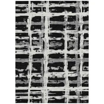 5' X 8' Black Gray And Silver Striped Washable Indoor Outdoor Area Rug