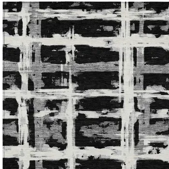 5' X 8' Black Gray And Silver Striped Washable Indoor Outdoor Area Rug
