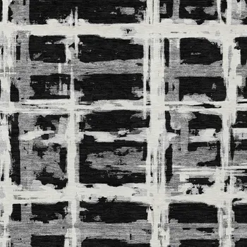 9' X 12' Black Gray And Silver Striped Washable Indoor Outdoor Area Rug