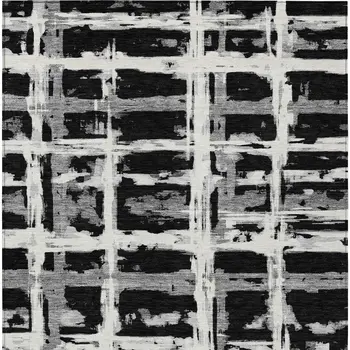 10' X 14' Black Gray And Silver Striped Washable Indoor Outdoor Area Rug