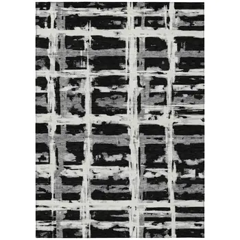 10' X 14' Black Gray And Silver Striped Washable Indoor Outdoor Area Rug