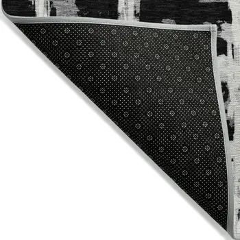 10' X 14' Black Gray And Silver Striped Washable Indoor Outdoor Area Rug