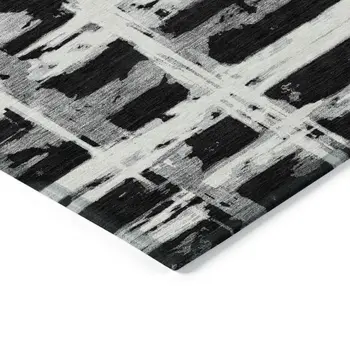10' X 14' Black Gray And Silver Striped Washable Indoor Outdoor Area Rug