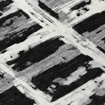 10' X 14' Black Gray And Silver Striped Washable Indoor Outdoor Area Rug