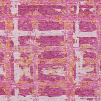3' X 5' Blush Pink And Orange Striped Washable Indoor Outdoor Area Rug