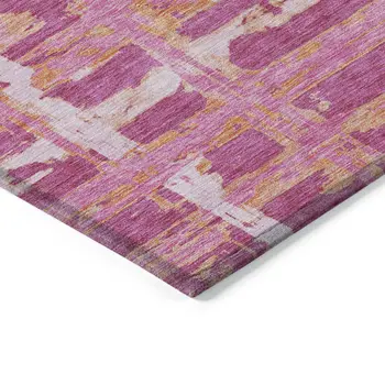 5' X 8' Blush Pink And Orange Striped Washable Indoor Outdoor Area Rug
