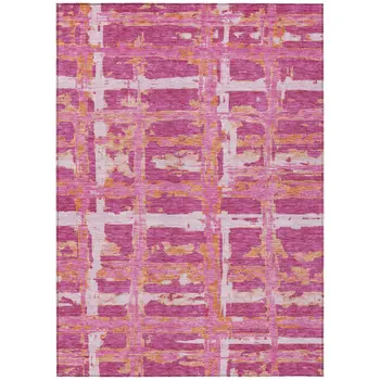 8' X 10' Blush Pink And Orange Striped Washable Indoor Outdoor Area Rug