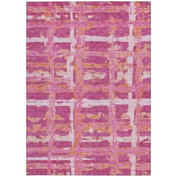 8' X 10' Blush Pink And Orange Striped Washable Indoor Outdoor Area Rug