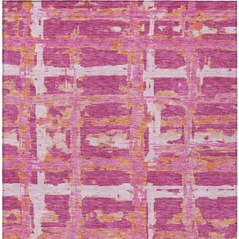 9' X 12' Blush Pink And Orange Striped Washable Indoor Outdoor Area Rug