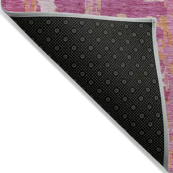 9' X 12' Blush Pink And Orange Striped Washable Indoor Outdoor Area Rug