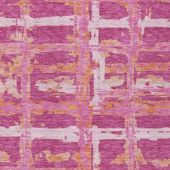 9' X 12' Blush Pink And Orange Striped Washable Indoor Outdoor Area Rug