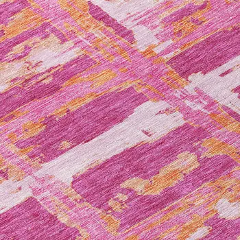 9' X 12' Blush Pink And Orange Striped Washable Indoor Outdoor Area Rug