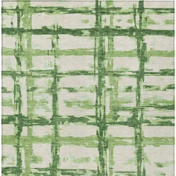3' X 5' Artichoke Green And Emerald Striped Washable Indoor Outdoor Area Rug