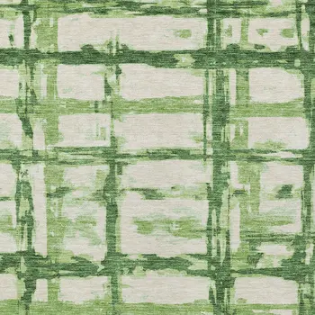 3' X 5' Artichoke Green And Emerald Striped Washable Indoor Outdoor Area Rug