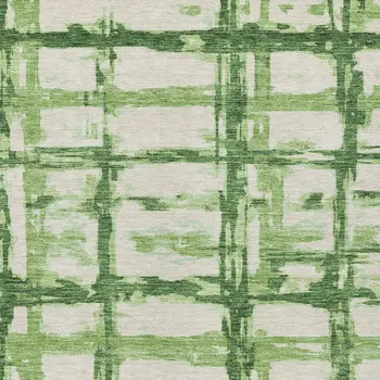 8' X 10' Artichoke Green And Emerald Striped Washable Indoor Outdoor Area Rug