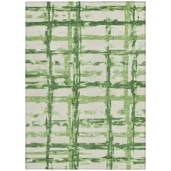 9' X 12' Artichoke Green And Emerald Striped Washable Indoor Outdoor Area Rug