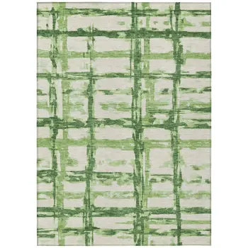 10' X 14' Artichoke Green And Emerald Striped Washable Indoor Outdoor Area Rug