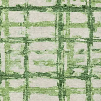 10' X 14' Artichoke Green And Emerald Striped Washable Indoor Outdoor Area Rug