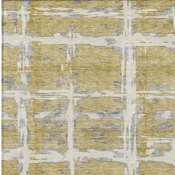 3' X 5' Gold Beige And Gray Striped Washable Indoor Outdoor Area Rug