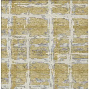 5' X 8' Gold Beige And Gray Striped Washable Indoor Outdoor Area Rug