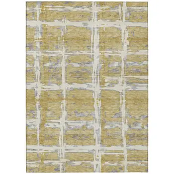 5' X 8' Gold Beige And Gray Striped Washable Indoor Outdoor Area Rug