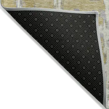 5' X 8' Gold Beige And Gray Striped Washable Indoor Outdoor Area Rug