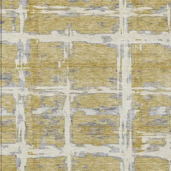 5' X 8' Gold Beige And Gray Striped Washable Indoor Outdoor Area Rug