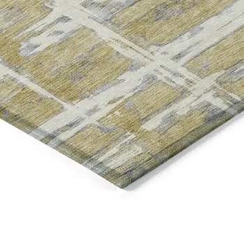 10' X 14' Gold Beige And Gray Striped Washable Indoor Outdoor Area Rug