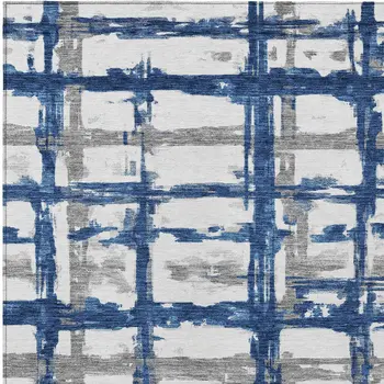 3' X 5' Navy Blue Gray And Silver Striped Washable Indoor Outdoor Area Rug