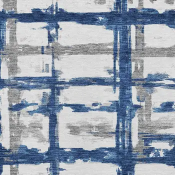 5' X 8' Navy Blue Gray And Silver Striped Washable Indoor Outdoor Area Rug