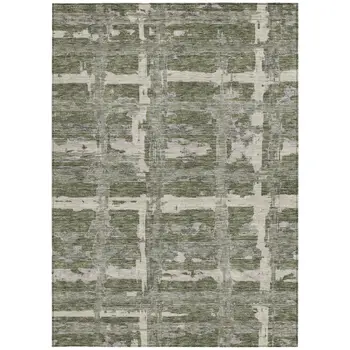 3' X 5' Olive Green Gray And Beige Striped Washable Indoor Outdoor Area Rug