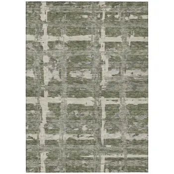 3' X 5' Olive Green Gray And Beige Striped Washable Indoor Outdoor Area Rug