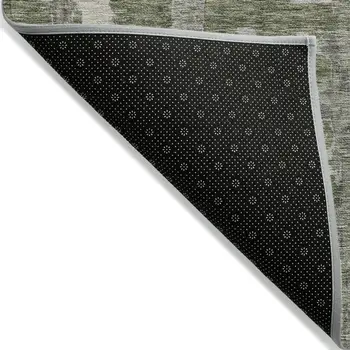 3' X 5' Olive Green Gray And Beige Striped Washable Indoor Outdoor Area Rug