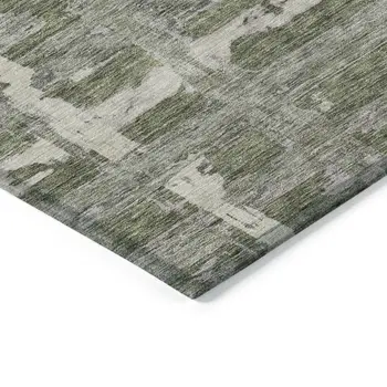 3' X 5' Olive Green Gray And Beige Striped Washable Indoor Outdoor Area Rug