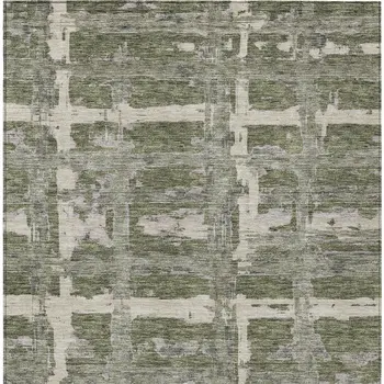 5' X 8' Olive Green Gray And Beige Striped Washable Indoor Outdoor Area Rug