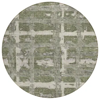 8' Olive Green Gray And Beige Round Striped Washable Indoor Outdoor Area Rug