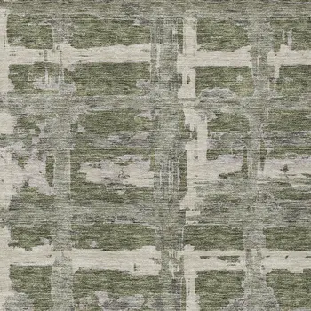 10' X 14' Olive Green Gray And Beige Striped Washable Indoor Outdoor Area Rug