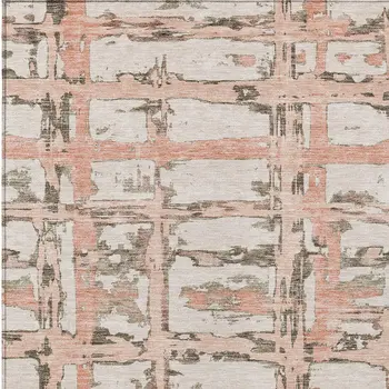 3' X 5' Pink Beige And Taupe Striped Washable Indoor Outdoor Area Rug