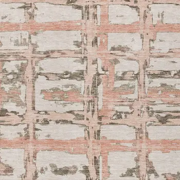 5' X 8' Pink Beige And Taupe Striped Washable Indoor Outdoor Area Rug