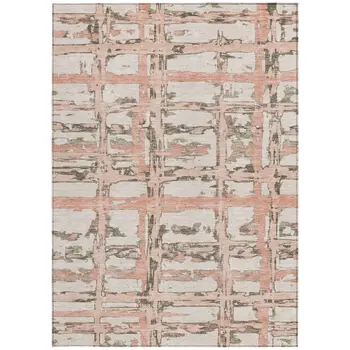 8' X 10' Pink Beige And Taupe Striped Washable Indoor Outdoor Area Rug
