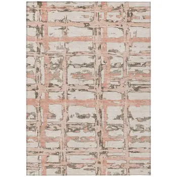 8' X 10' Pink Beige And Taupe Striped Washable Indoor Outdoor Area Rug