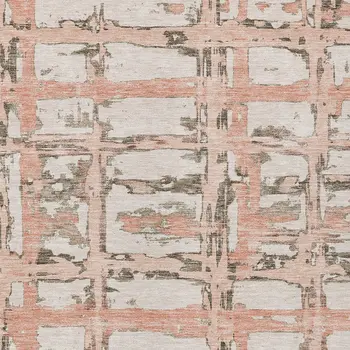 8' X 10' Pink Beige And Taupe Striped Washable Indoor Outdoor Area Rug
