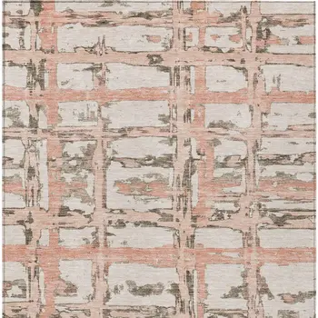 10' X 14' Pink Beige And Taupe Striped Washable Indoor Outdoor Area Rug