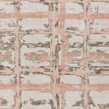 10' X 14' Pink Beige And Taupe Striped Washable Indoor Outdoor Area Rug