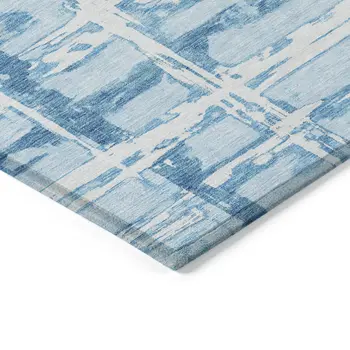 5' X 8' Sky Blue Denim Blue And Ivory Striped Washable Indoor Outdoor Area Rug